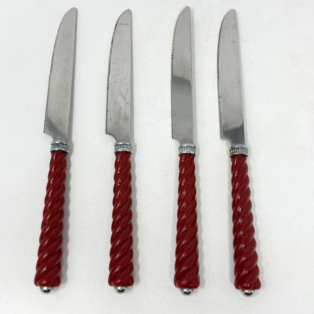 Gibson Sangria Rope Flatware Set‎ 15pc Red Twisted Handle Stainless Steel China